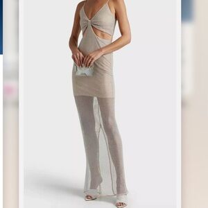 Alice + Olivia Havana Dress All Crystal Sheer Nude Maxi Dress
